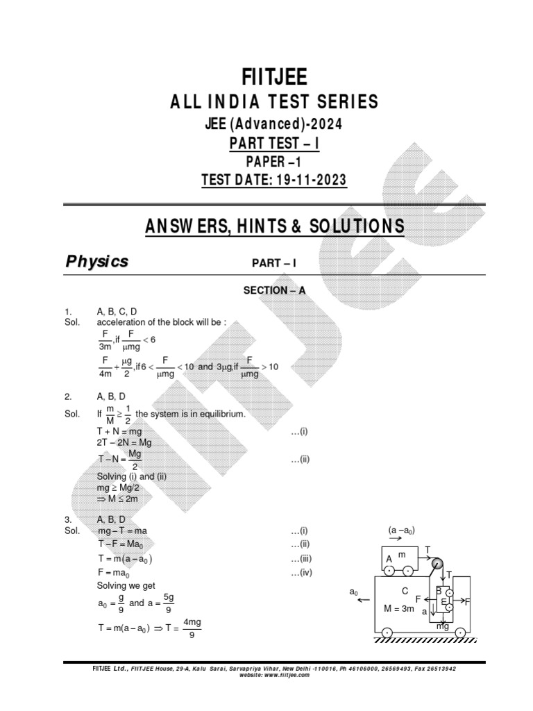 Aits 2324 PT I Jeea Paper 1 Sol | PDF | Acceleration | Physical Sciences