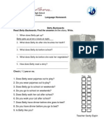 Language Homework Name: - Fourth: A - B Betty Backwards Read Betty Backwards. Find The Answers in Write