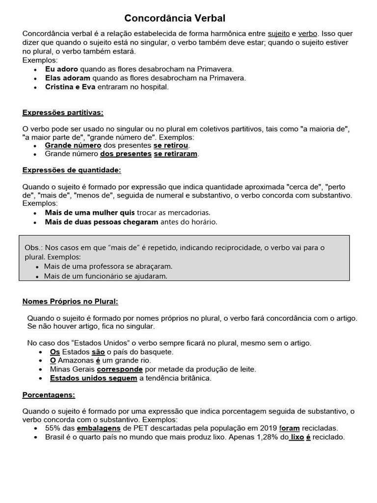 7º Ano Concordância Verbal | PDF
