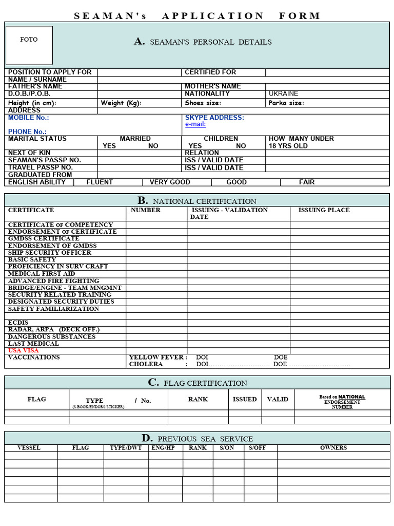 Seaman's Application Form Guide | PDF | Ships | Transport