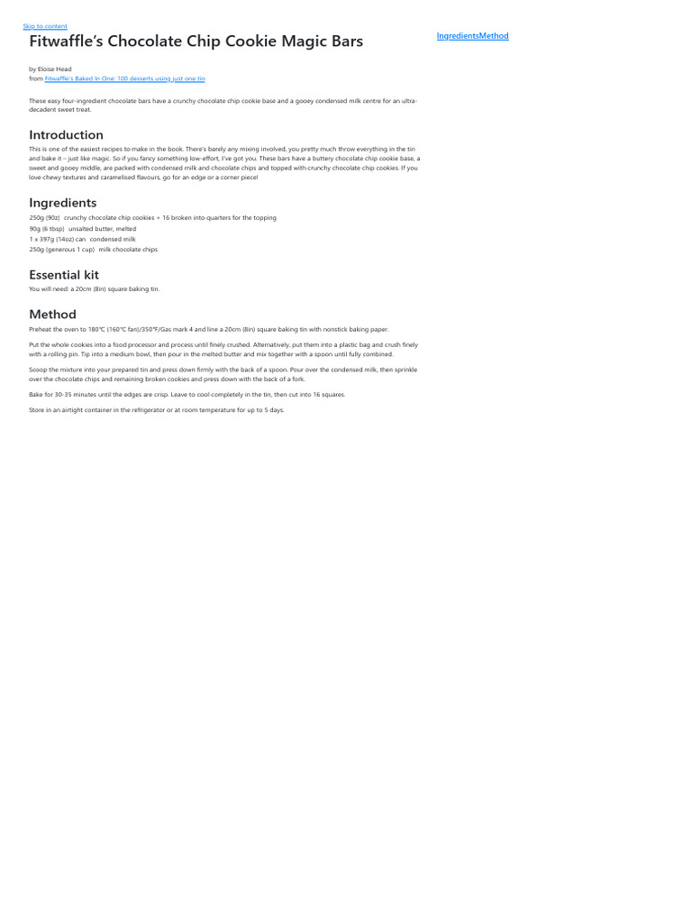 Fitwaffle Chocolate Chip Cookie Magic Bars 4 Ingredient Bakes PDF