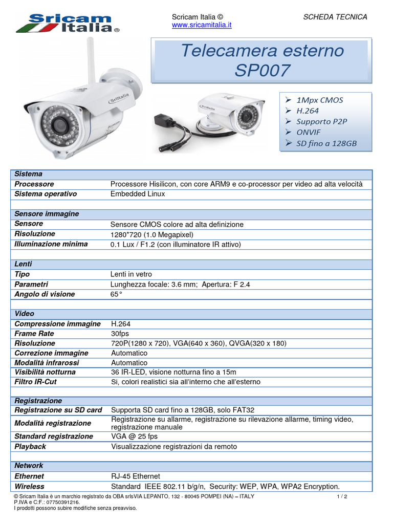 Scheda Tecnica SP007 | PDF