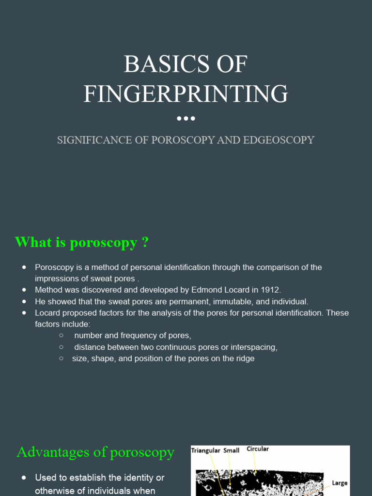 Poroscopy and Edgeoscopy in Forensics | PDF | Fingerprint