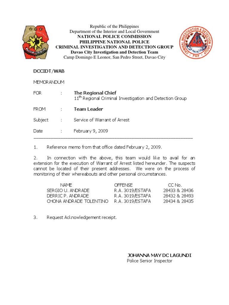 Request for Warrant Execution Extension | PDF