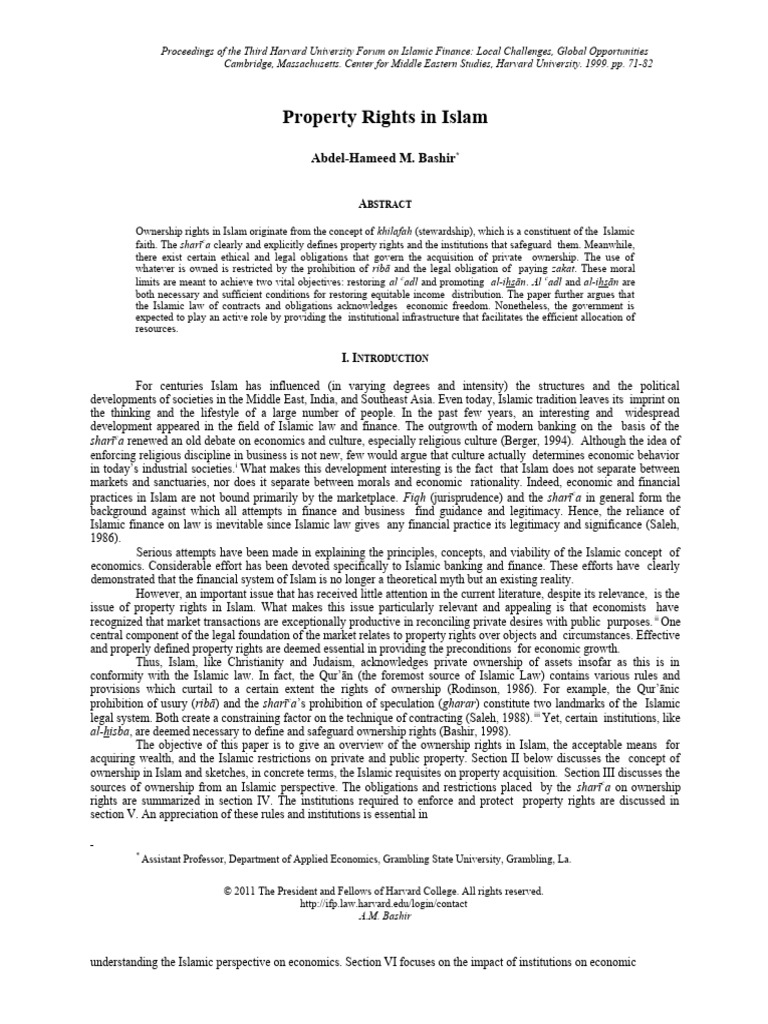 Property Rights in Islam PDF Market (Economics) Property
