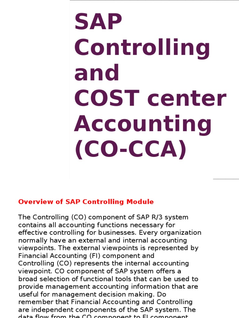 SAP CO-CCA for Financial Managers | PDF | Cost Accounting | Cost