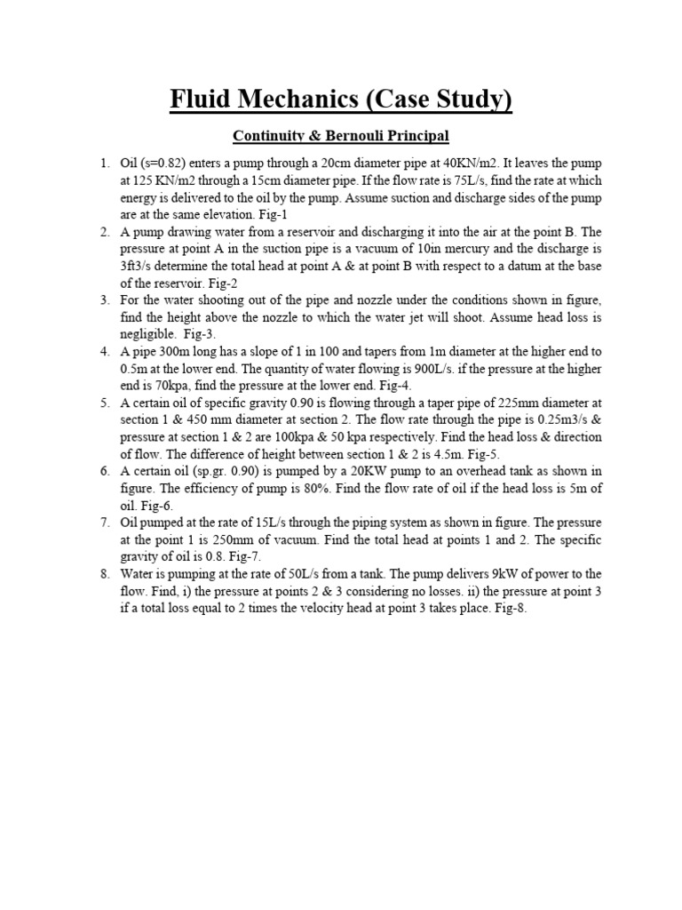 Case Study Fluid Mechanics Bernouli Equation 1 Pdf