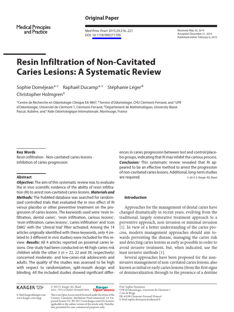 Resin Infiltration for Non-Cavitated Caries | PDF | Clinical Trial ...