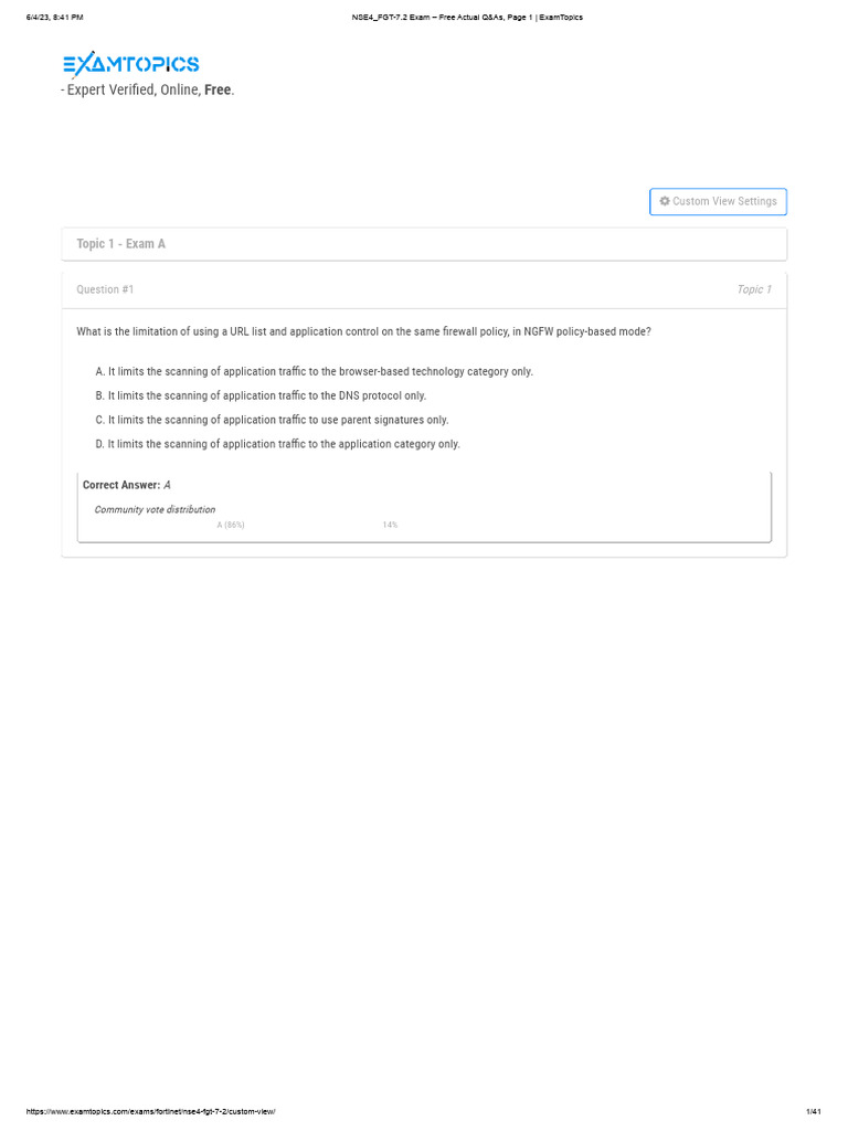 NSE4 - FGT-7.2 Exam - Free Actual Q&As, Page 1 - ExamTopics | PDF ...
