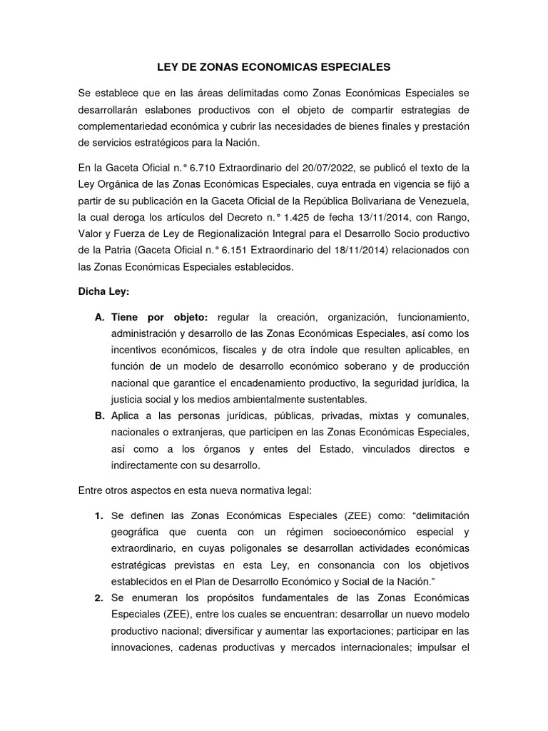 Ley de Zonas Económicas Especiales en Venezuela | PDF | aduana | Economias