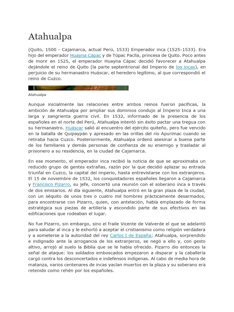Atahualpa Pdf Francisco Pizarro Imperio Inca