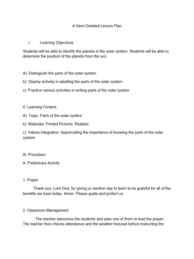 A Semi Detailed Lesson Plan - SCI2 | PDF | Solar System | Outer Space