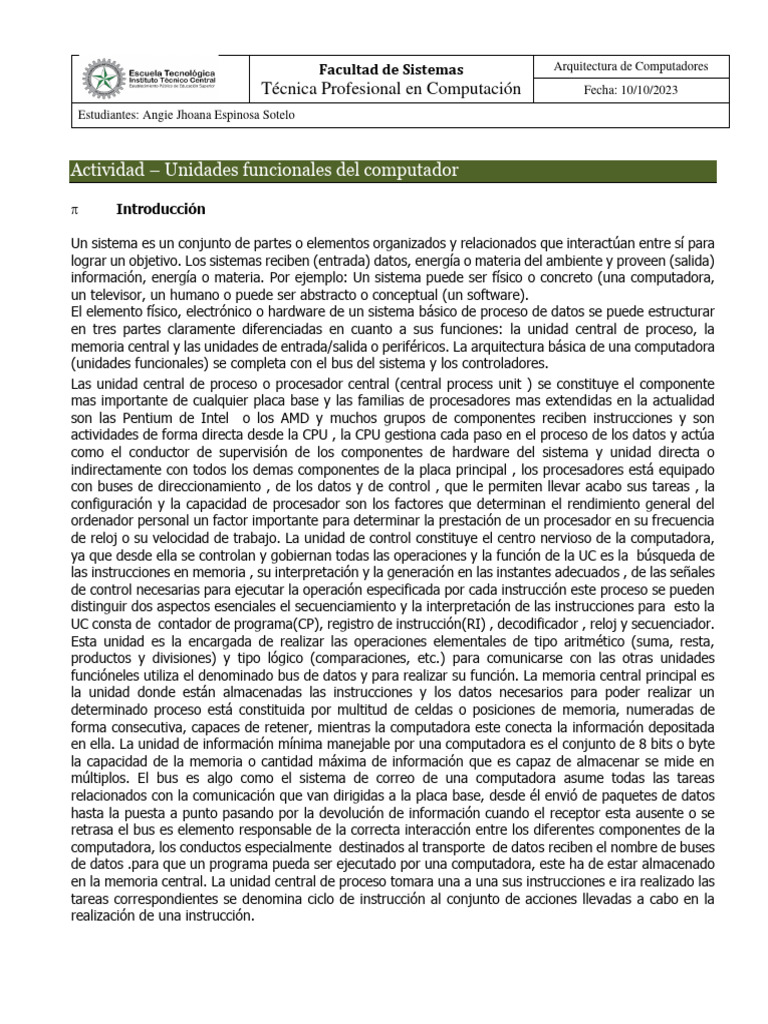 Unidades Funcionales de la Computadora | PDF | Unidad Central de ...