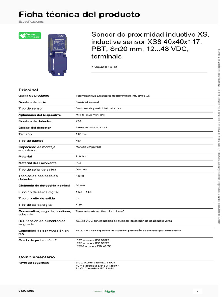 Sensores Inductivos y Capacitivos XS y XT - XS8C4A1PCG13 | PDF ...