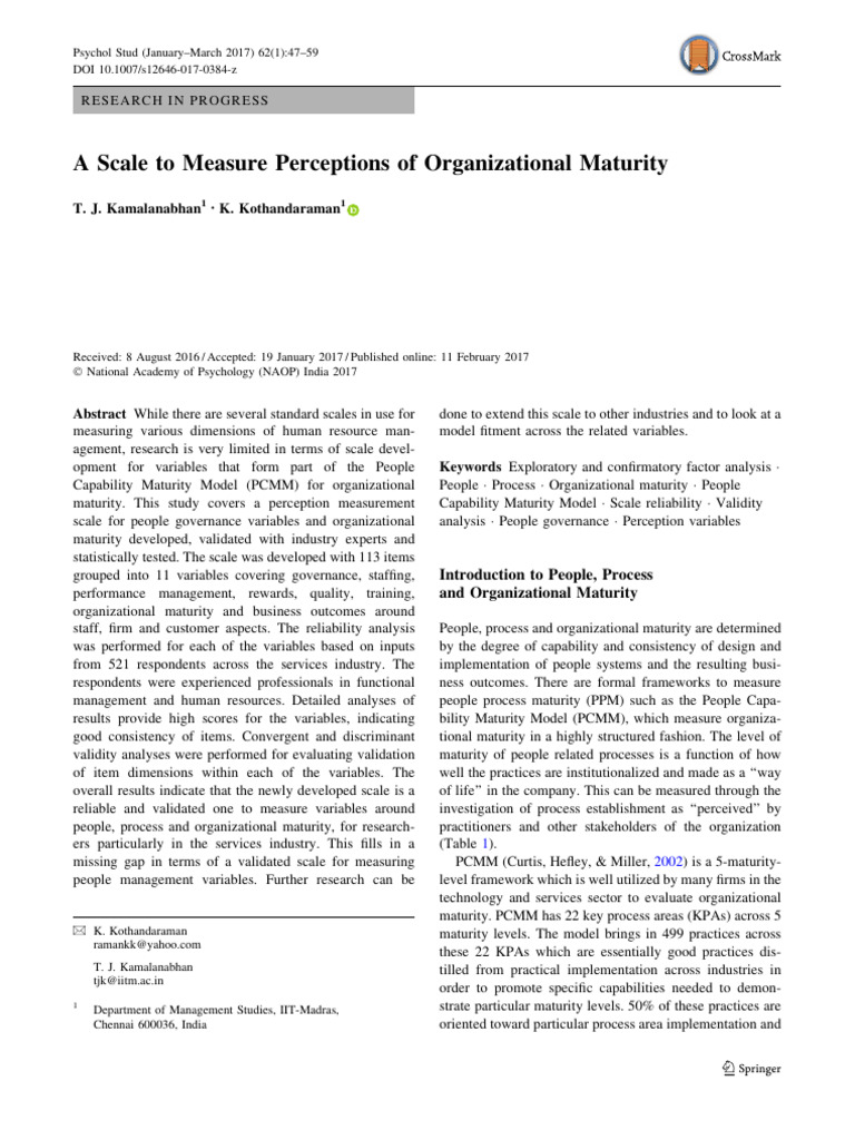 A Scale To Measure Perceptions of Organizational Maturity | PDF