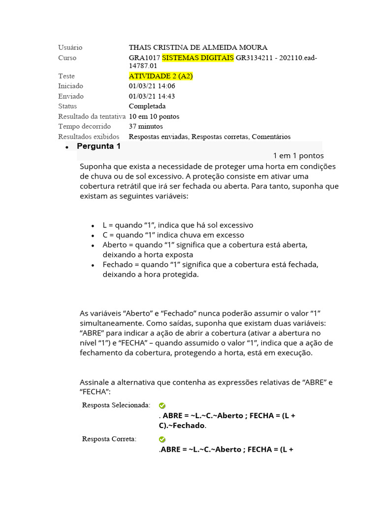 ATIVIDADE AVALIATIVA - Unidade 2 | PDF | Ciências Físicas