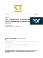 The Role of Social Investing Efficacy in Mediating The Effect of Individual Values On Ethical Investment Decisions