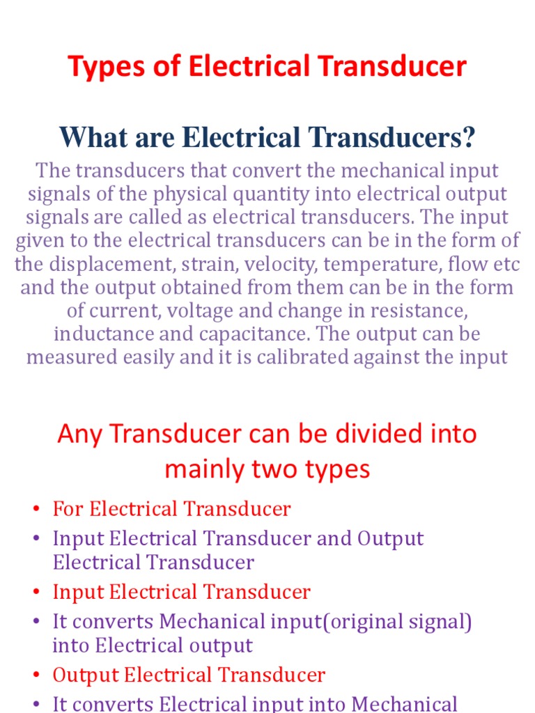 Types of Electrical Transducer PDF Electrical Resistance And