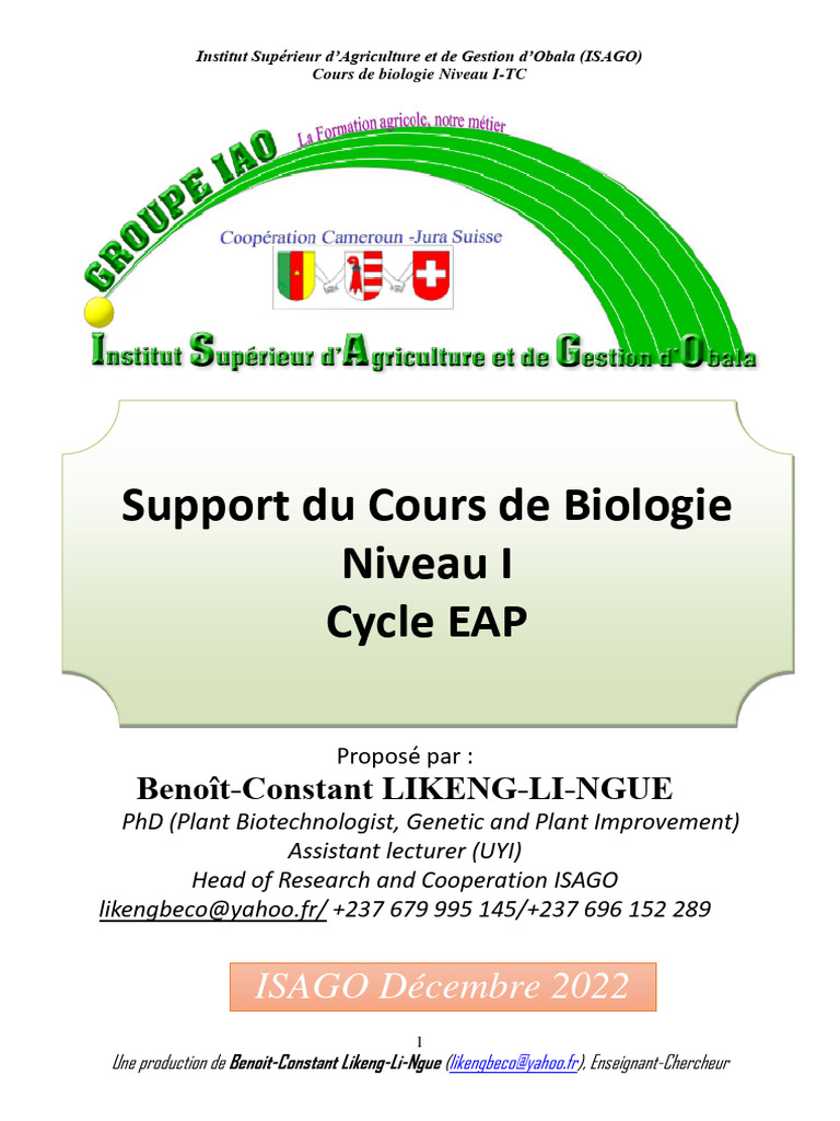 Cours de Biologie Niveau I à ISAGO | PDF | Mitose | Membrane cellulaire