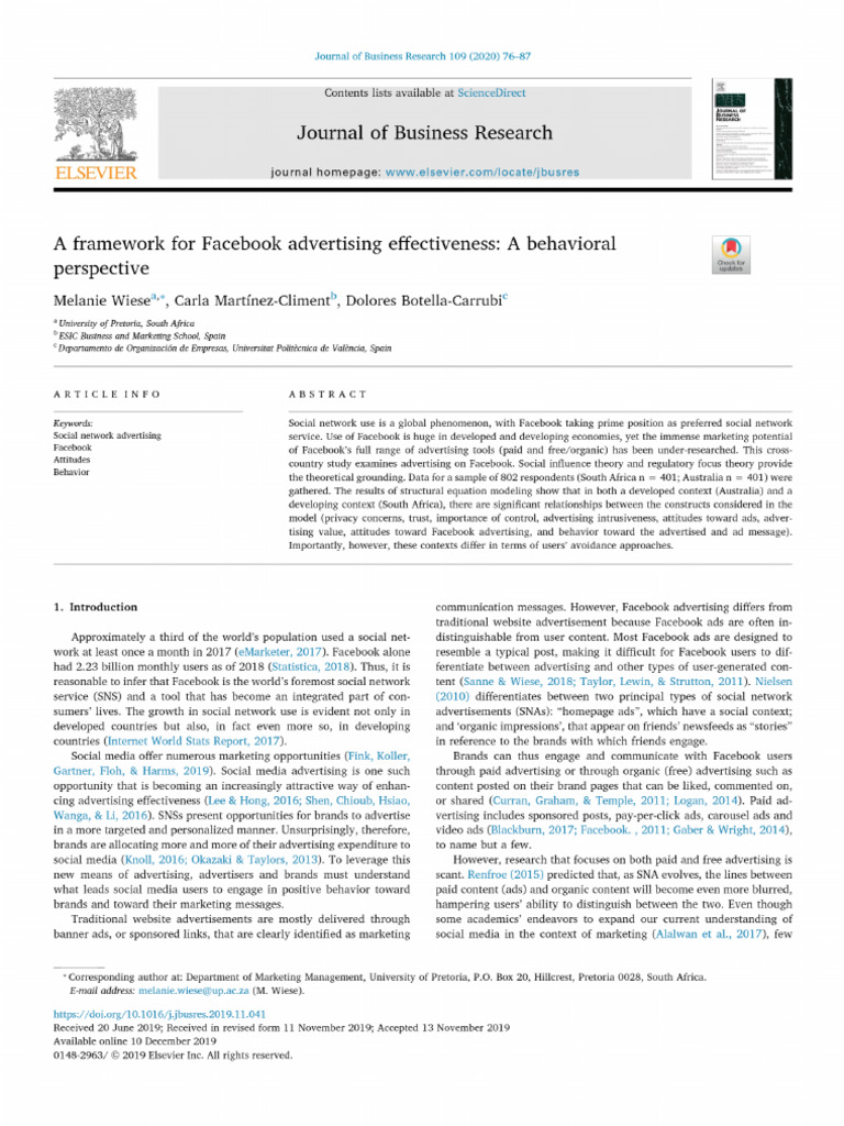 A Framework For Facebook Advertising Effectiveness - A Behavioral ...