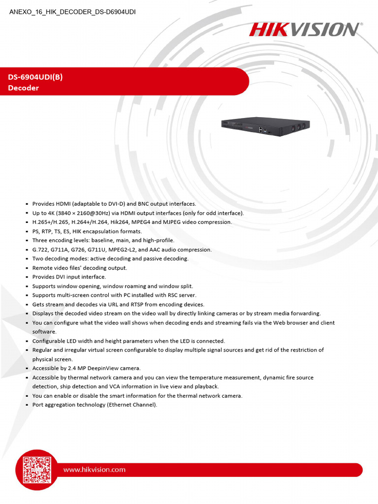 4K HDMI Video Decoder DS-6904UDI | PDF | Hdmi | Computing