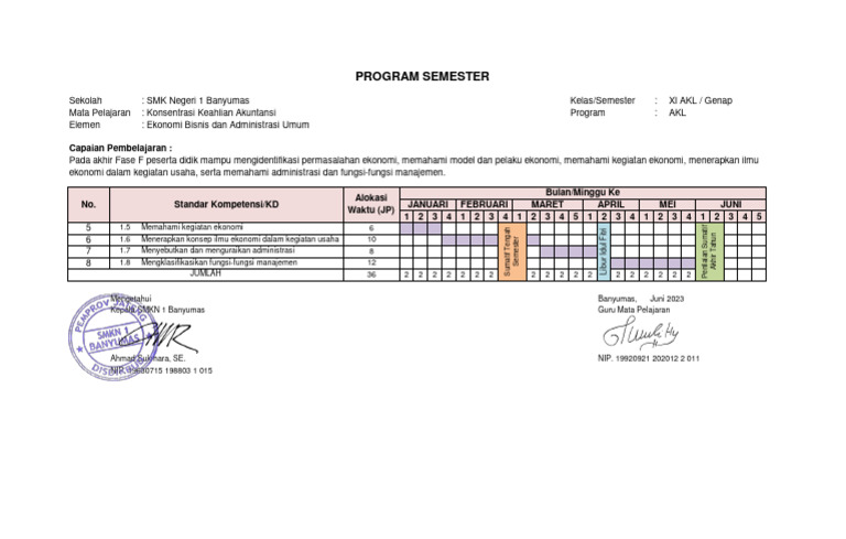 Program Semester Akuntansi SMK 2023 | PDF