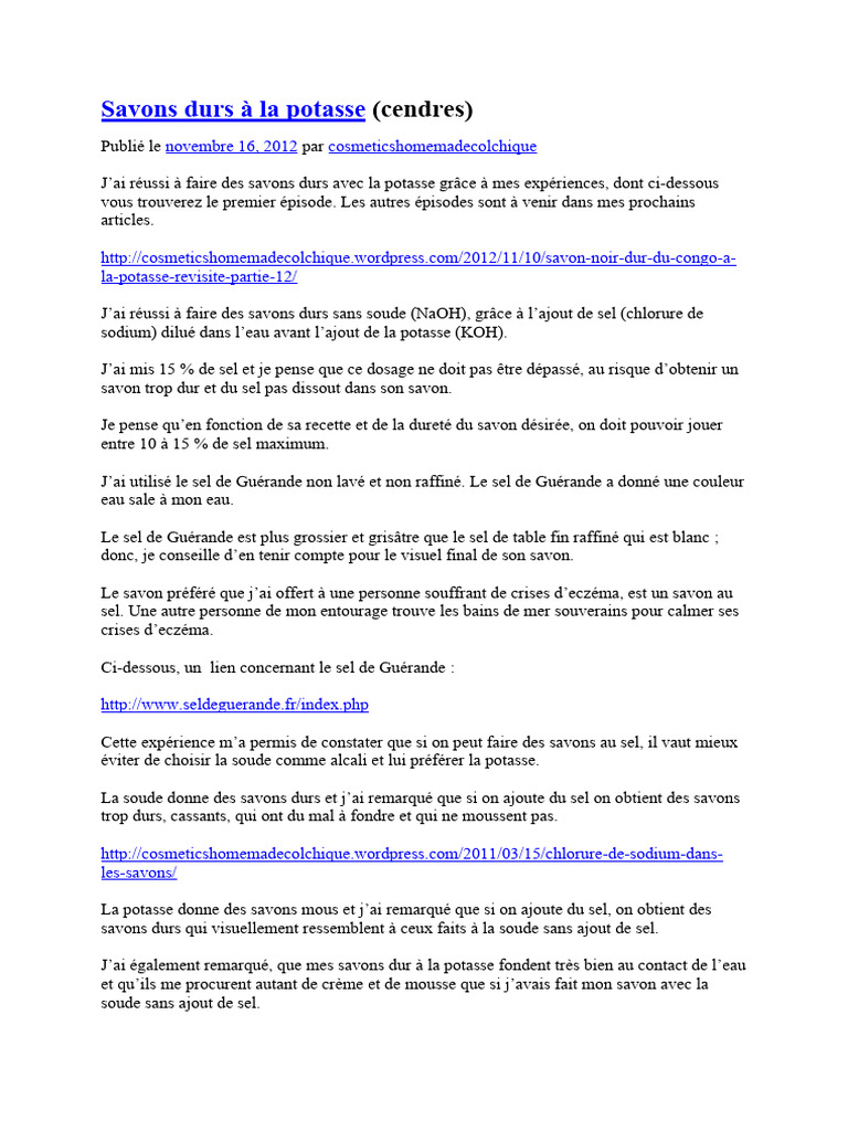 Savons durs à la potasse et au sel | PDF | Savon | Chlorure de sodium