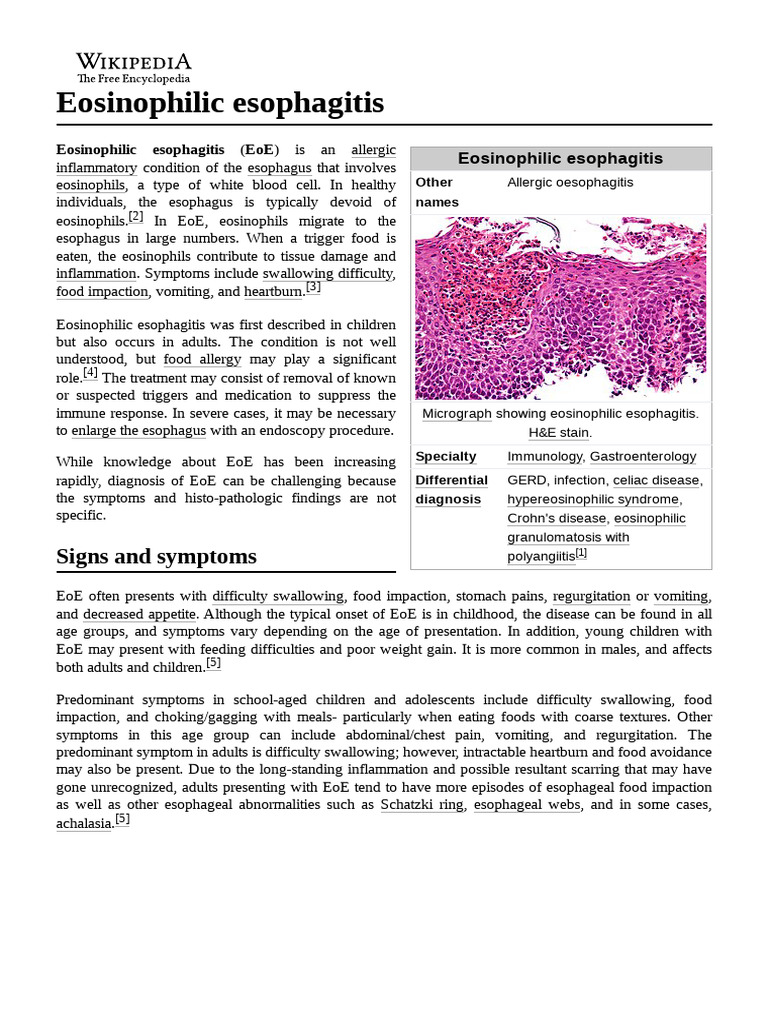 Eosinophilic Esophagitis | PDF | Esophagus | Clinical Medicine