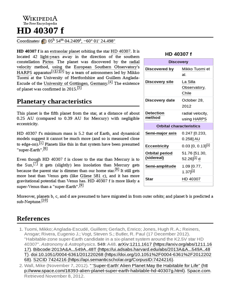Characteristics HD 40307 F Is An Extrasolar Orbiting