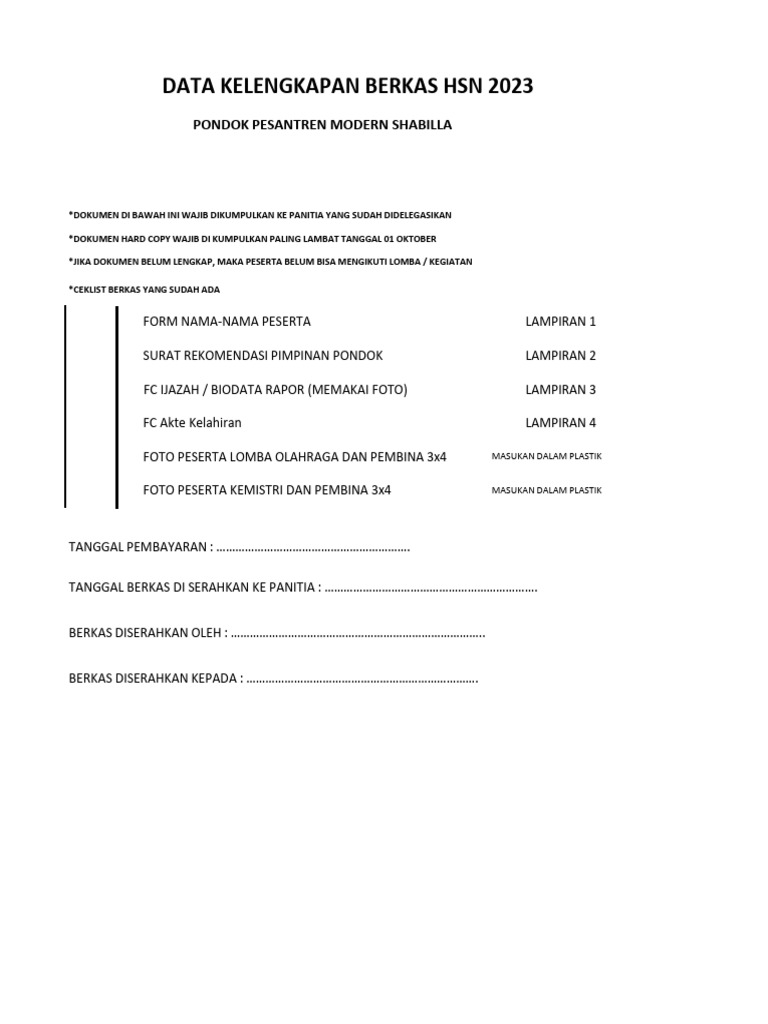Form Data Peserta Dan Pembina HSN | PDF
