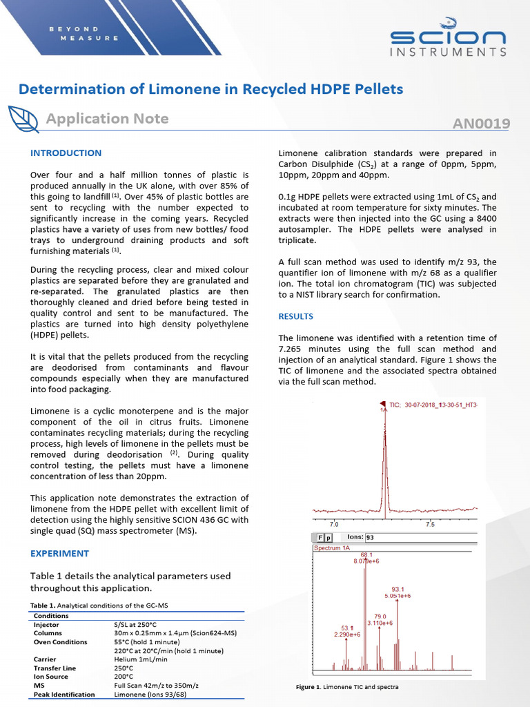 0019 AN Determination of Limonene in HDPE Pellets.1 PDF Mass