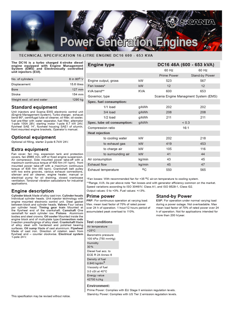 Scania DC16 Engine Specifications | PDF | Engines | Diesel Engine