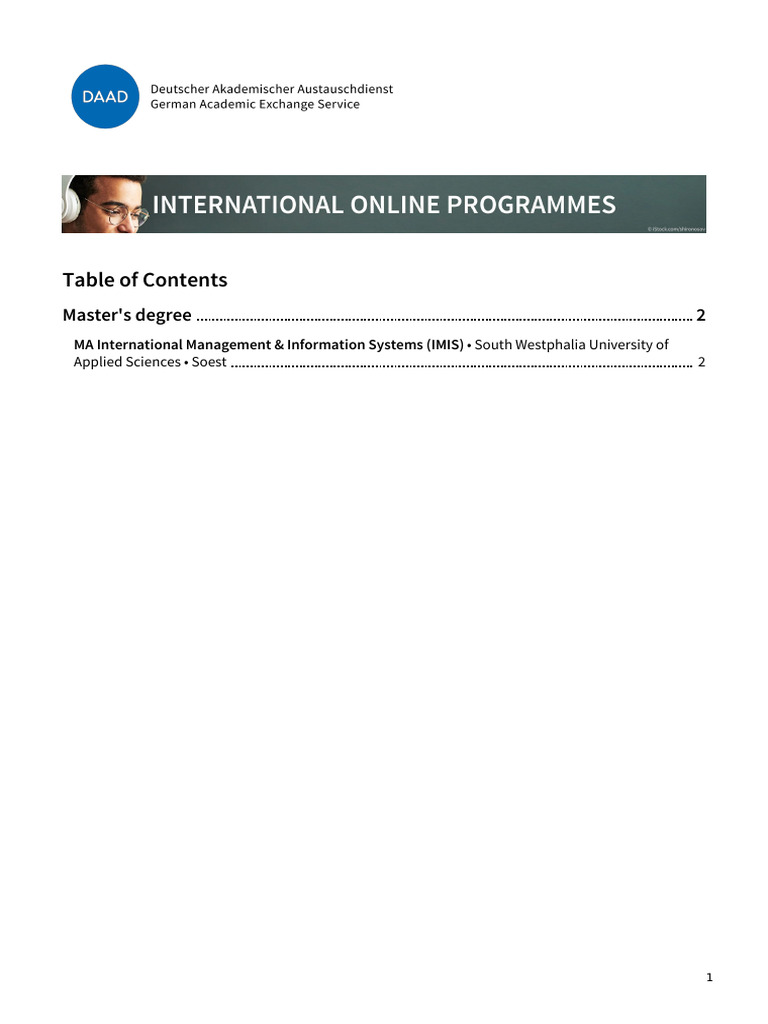 MA International Management Information Systems IMIS South 