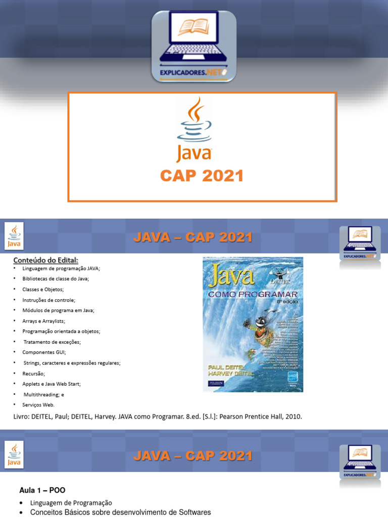 Aula Java 1 | PDF | Linguagem de programação | Classe (programação de ...