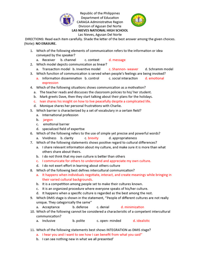 1st Quarter Exam in Oral Com. 20232024 PDF Communication