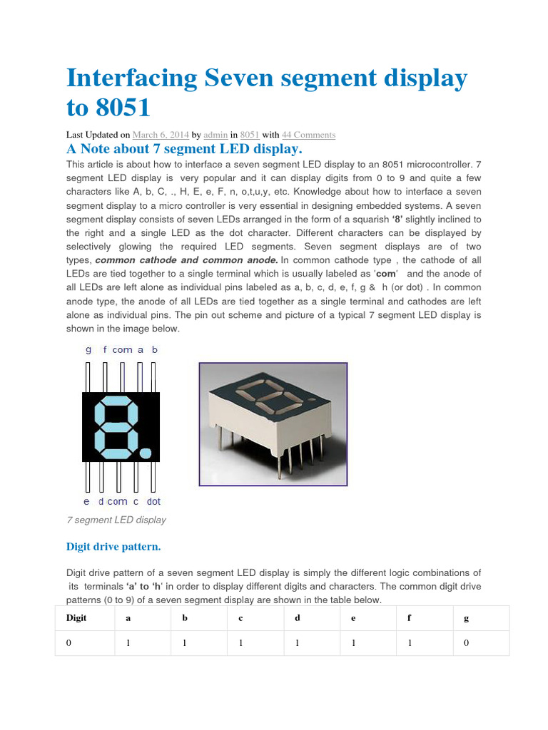 Interfacing Seven Segment Display To 8051 | PDF | Central Processing ...