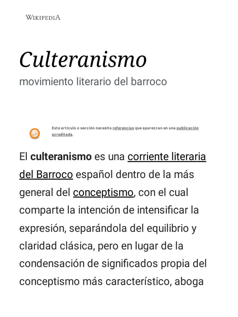 Culteranismo Wikipedia La Enciclopedia Libre Pdf Literatura En