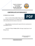 Certificate of Indigency For City Hall