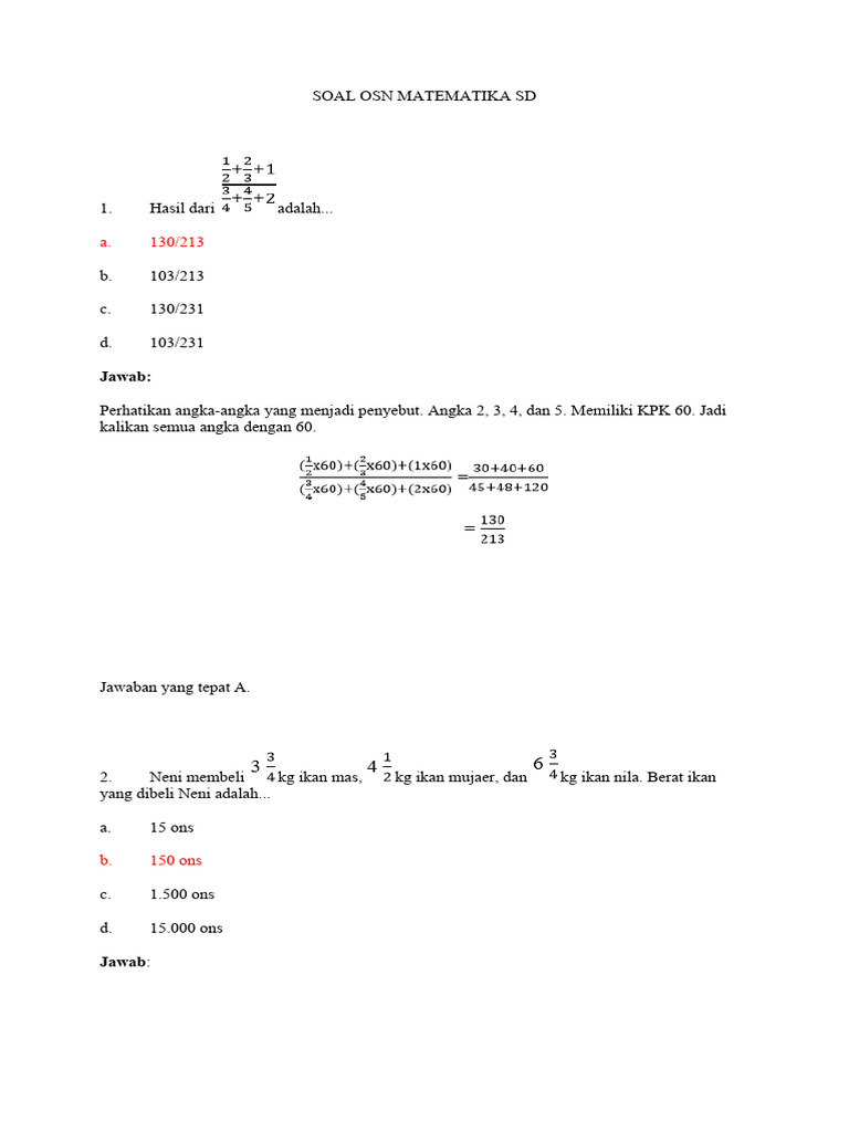 Soal OSN Matematika SD dan Pembahasan | PDF | Metode & Bahan Ajar ...
