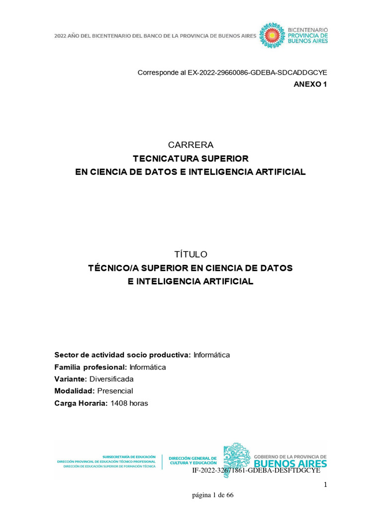 Tecnicatura en Ciencia de Datos e IA | PDF | Plan de estudios ...