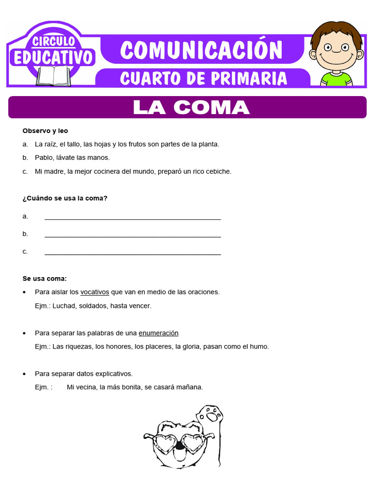 Actividades sobre el uso de la coma | PDF | Artes del Lenguaje y ...