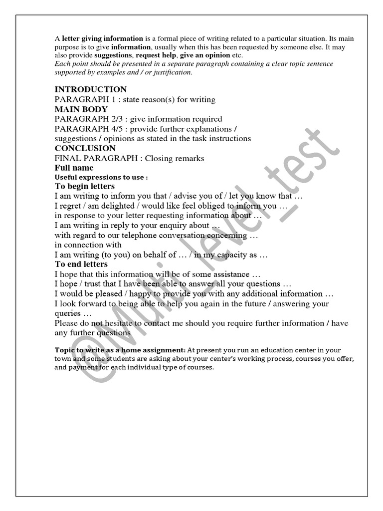 multi Level Test Information Letter PDF