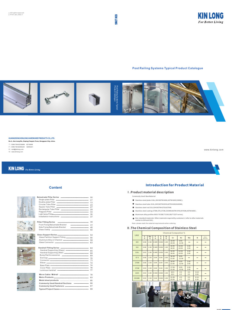 Kinlong Stainless Steel Railing Catalogue | PDF | Screw | Corrosion