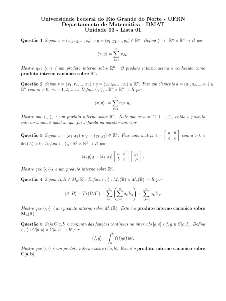 Unidade 3 lista 01 lgebra linear espa os com produto interno
