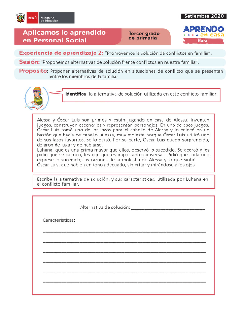 Ficha Personal Social Sesion 2 Exp 2 Tercer Grado Setiembre 2020 | PDF ...