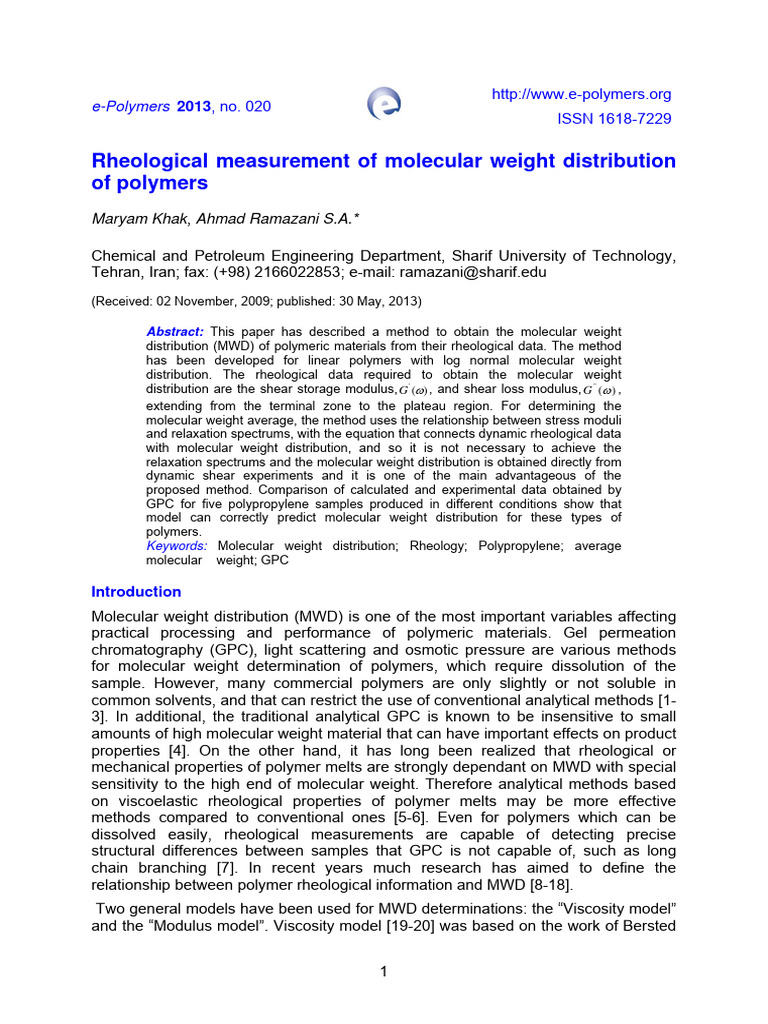 Rheological Method for Polymer MWD | PDF | Normal Distribution | Rheology