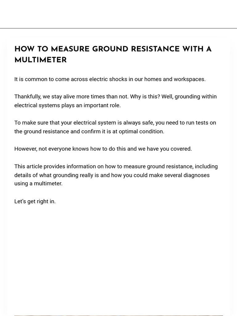 How To Measure Ground Resistance With A Multimeter Guide PDF