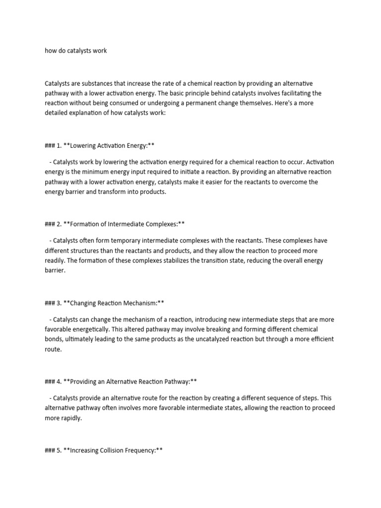 How Do Catalysts Work Pdf Catalysis Chemical Reactions