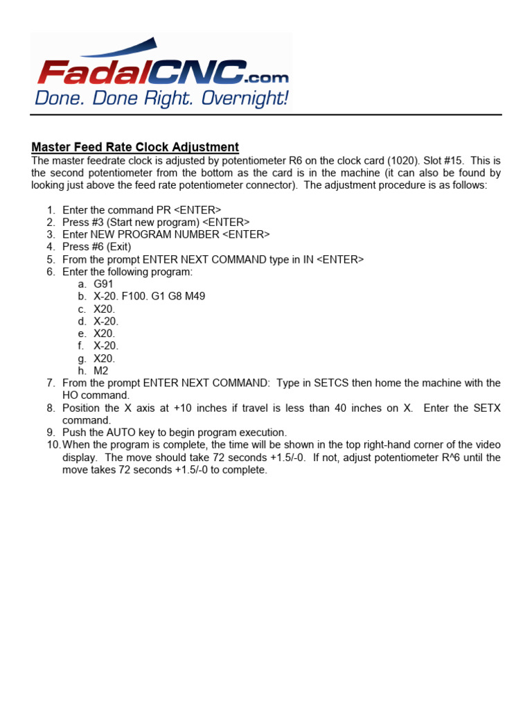 Master Feed Rate Clock Adjustment Guide | PDF