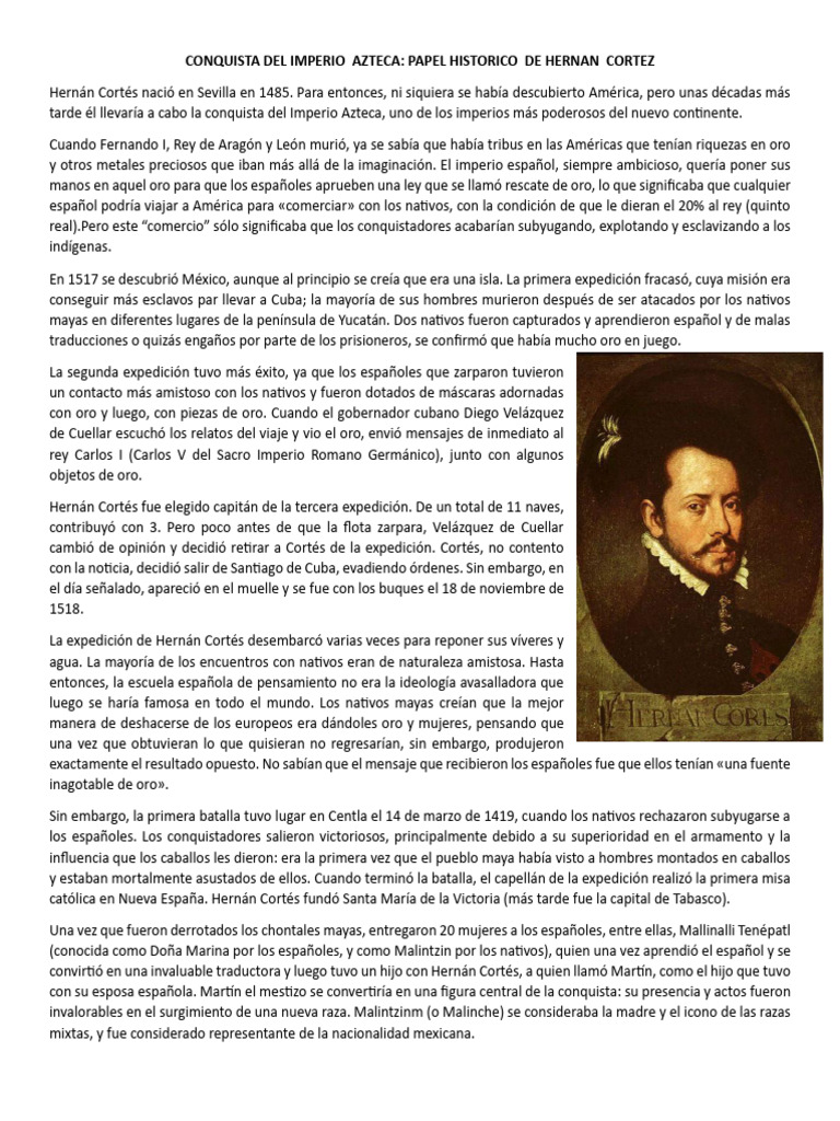Conquista Del Imperio Azteca Papel Historico de Hernan Cortez | PDF ...